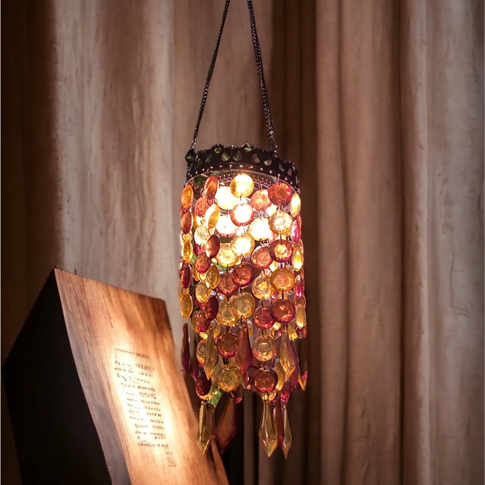 Vintage 1970s Pendant Chandelier Gold and Amber
